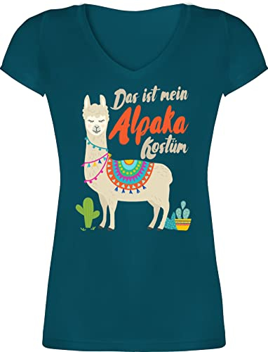 T-Shirt Damen V Ausschnitt - Karneval & Fasching - Das ist Mein Alpaka Kostüm - L - Türkis - faschingsshirt Faschings alpakas Shirts karnevalsshirts Karnevals Shirt Faschings-t-Shirt fassenacht