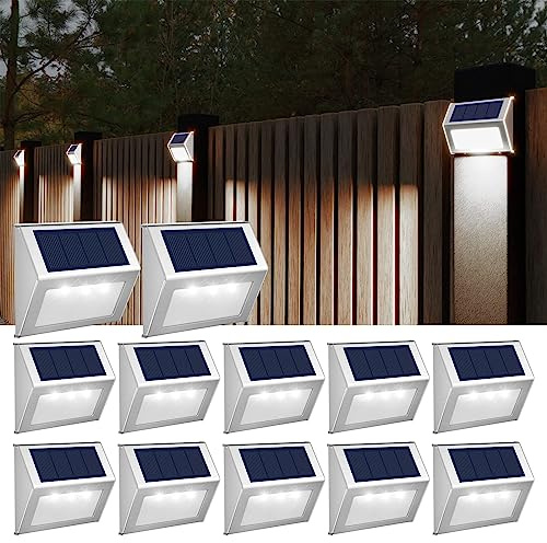 JSOT Solar Fence Lights - 12 Pack Solar Outdoor Light Deck Lights Waterproof Outside Lighting for Garden Backyard Patio Yard Stair Step Wall Railing Post, Cool Light