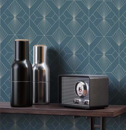 NEWROOM Tapete grafisch blau Muster Tapeten der 50er Art Deco Vliestapete Vlies Tapete Luxus Modern Glamour inkl. Tapezier Ratgeber ǀ Grafik