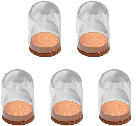P Prettyia - Set di 5 vasi in vetro trasparente a campana con base in legno, 10 cm, adatti come centrotavola