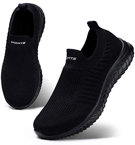 HKR Damen Slip On Sneakers Walkingschuhe Leichte Atmungsaktiv Freizeitschuhe Outdoor Gym Bequem Turnschuhe Schwarz 42 EU