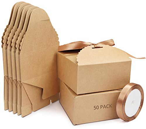 BELLE VOUS 50er Pack Kraftpapier Geschenkbox mit Deckel - 50er Set Geschenk Box Geschenkkarton - 50 Geschenkboxen Geburtstag - 40x Karton mit Deckel - Gift Box Set aus Kraftpapier