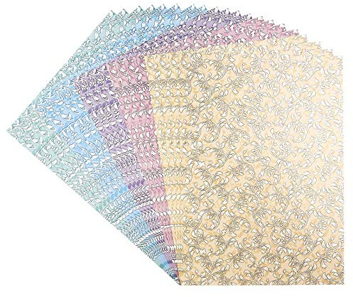 Ideen mit Herz Edel-Dekorpapier Pearl | Deko-Karton | 20 Bogen in 5 versch. Farben | Geprägt & folienveredelt | DIN A4 | 250 g/m² (Blätter & Ranken)