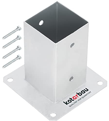 KOTARBAU® Aufschraubhülse 80 x 80 mm Vierkantholzpfosten Pfosten Bodenhülse Zaunträger Hülse Bodenplatte Pfostenträger aufschrauben Anker Feuerverzinkt