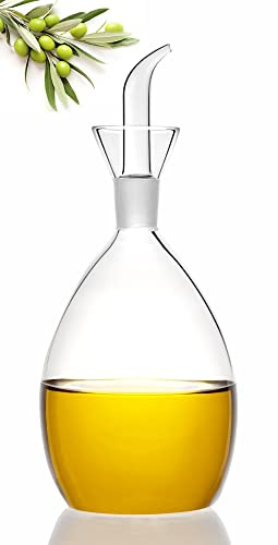 HAIZEEN 500ml/18oz Clear Glass Olive Oil Dispenser Bottle - Oil & Vinegar Cruet with Pourers and NO Funnel Needed - Olive Oil Carafe Decanter for Kitchen and BBQ…