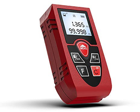 POOPFIY Laser Range Finder telémetro, con Burbuja de Nivel, Anti-Impacto de Alta precisión y Pantalla LCD, Medir Distancia, área y Volumen,40m