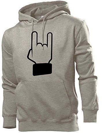 Felpa con cappuccio da uomo Mano cornuta con corna e scritta in lingua tedesca Mir Finger - Shirt84.de grigio. M