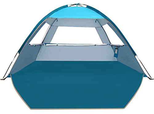 COMMOUDS Beach Tent for 3-4 Person, UPF 50+ Beach Shelter, Lightweight & Easy Set Up and Carry Family Sun Shade Tent Event Shelter for Camping, Fishing, Picnic, Outdoor