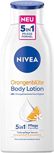 NIVEA Orangenblüte Body Lotion (400 ml), feuchtigkeitsspendende Körpercreme mit Avocado-Öl natürlichem Ursprungs, Hautcreme mit energetisierendem Duft für normale und trockene Haut