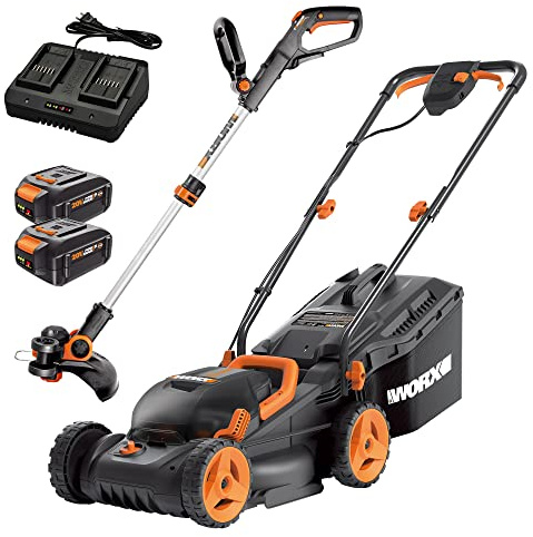 WORX 14'' Lawn Mower & 12'' Grass Trimmer Combo, 2 × 4.0 Ah Batteries & Charger Included, WG934