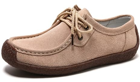 Sunporx Mujer con Cordones Casuales De Ante Mocasines Suaves Oxford Zapatos | Cómodos De piel Conducir Interior y exterior Viajar Oficina Caminar Para el día a día Mocasines Zapatos