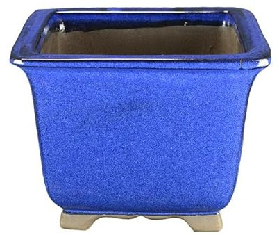 Quadratische Bonsaischale aus blau glasiertem Steinzeug 17x17x15 cm - 2845b