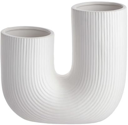 BUTLERS Keramik Vase mit Zwei Öffnungen in Weiß -Tube- Moderne Dekoration für Wohnzimmer und Tischdeko | Blumenvase für Tulpen, Rosen, Pampasgras oder Trockenblumen