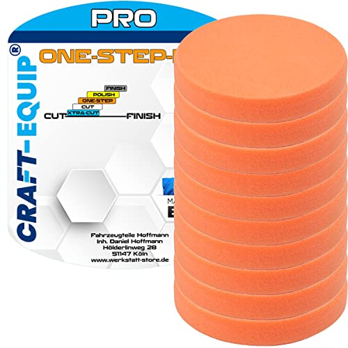 10er Sparpack Craft-Equip PRO RO Polierschwamm Polierpad mit Klettverschluss Made IN EU (10er Sparpack 125mm RO Polierschwam One-Step Orange)