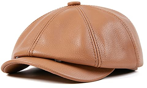 tcax Schiebermütze Herren Leder Newsboy Schirmmütze Herren Hochwertige Achteckige Hut Herbst Winter Baskenmütze Schiebermütze, Gelb, 59-60 cm
