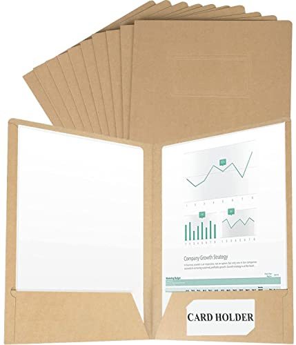 Lot de 10 Facile d'accès Chemise Cartonnée avec Rabat à Deux Pochettes A4 Papier Kraft Dossier de Rangement Dossier de Candidature Porte Document Organisateur pour Société Bureau Maison Scolaire