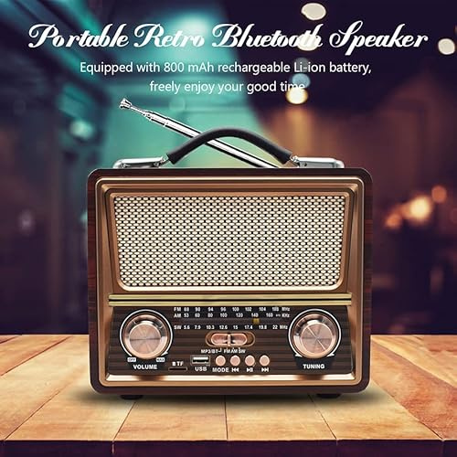 QuantumG - Classic Vintage Retro Style Portable AM/FM/SW Radio Bluetooth Speakers, USB and TF-in Old Fashioned Wooden Exterior for Home and Office Use (R-2055BT)