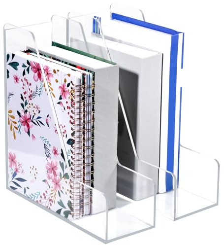 Lnrueg Zeitschriftenhalter, transparent, Acryl, Schreibtisch-Organizer, vertikaler Zeitschriftenhalter für Zuhause und Büro, 2 Stück