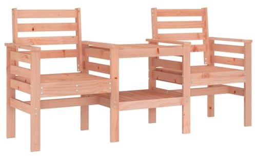 vidaXL Gartenbank, 2-Sitzer Bank mit Tisch Ablage, Sitzbank Parkbank mit Latten-Design, Holzbank Gartensessel Gartenmöbel, Massivholz Douglasie