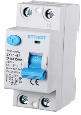Interruttore Differenziale Puro 2P 2 Poli 6kA 300mA 220V, Occupa 2 Moduli DIN, RCCB 2P 300mA C16 16A