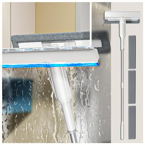 RYJYQYX 4 in 1 Spruzzo Pulisci Vetri con Raccoglitore Acque Nere E 3 Panni, Pulizia Vetri Finestre con Asta di Prolunga Lavavetri Professionale per Cabina Doccia con Finestrino