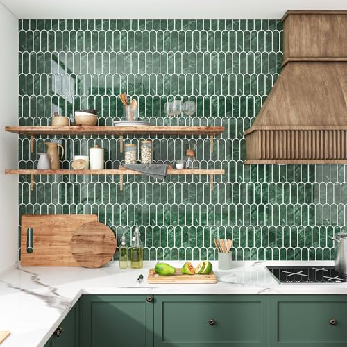 VEELIKE 6 Pezzi Piastrelle Adesive Cucina Verde Squame di Pesce Lunghe 3d Mattonelle Adesive Bagno Marmo Verde Paraschizzi Cucina Muro Adesivo Adesivi per Piastrelle Rimovibili 30,5 cm x 30,5 cm