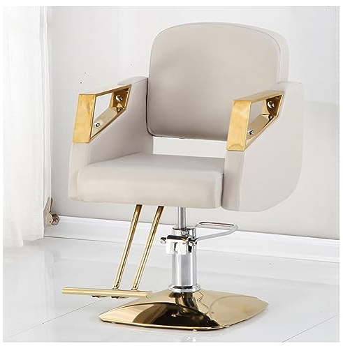 WKXTECZT Sillón De Peluquería Profesional con Giro De 360° Y Bomba Hidráulica Silla De Peluquería De Altura Ajustable Capacidad 150KG Sillón De Barbero,Beige