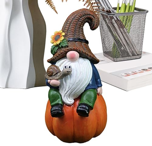 Nain de jardin en résine - Décoration d'automne - 15 cm - Petite statue naine pour la maison, Halloween, Thanksgiving