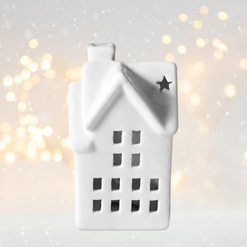 Weihnachtsdeko Weihnachtsdorf Beleuchtet, Porzellan Häuser Weiß Deko Weihnachten Innen Nachtlicht, LED Lichthaus Weihnachten Deko Weihnachtsdorf Häuser Lichthäuser Keramik Weihnachtsdeko Weiß (B)