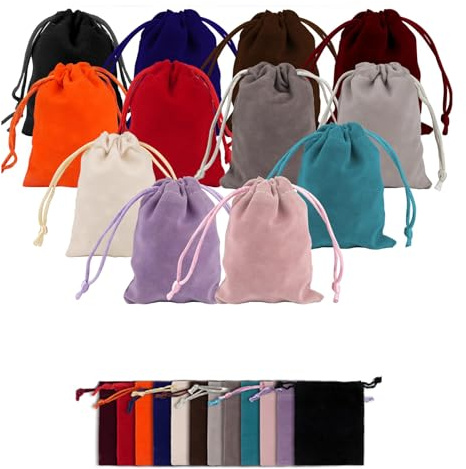 Yeenano Samtbeutel Bunte,24 pcs12 Farben Samtsäckchen Kleine Stoff Beutel mit Kordelzug,Schmuckbeutel Geschenksäckchen,Mini Beutel für Schmuck,Süßigkeiten Beutel Ringe Hochzeiten Party(9x7cm)