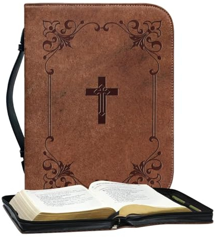 Bibelhülle | Vintage | PU-Leder | Bibelhülle Mit Reißverschluss | Personalisiert Bibeltasche | Tragetasche | Bibel Buch Kirche Henkeltaschen | Wasserdicht Tragbar Handtasche