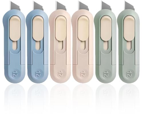 6 Stück Universalmesser Kartonschneider, Versenkbarer Brieföffner, Scharfe Kartons Kartonschneider Rasierklinge, Multifunktions-Schachtelschneider für Büro, Haus, Kunsthandwerk, Kartons, Pappe, Papier