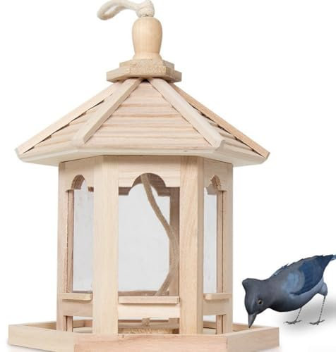 Vogelfutterstation aus Holz, praktischer Aufhängemechanismus ermöglicht eine einfache Installation an einem Baum, Haken oder jedem geeigneten Außenbereich für die Vogelfütterung