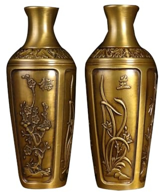LONDAEE Lot de 2 sculptures en cuivre pour orchidée prune, bambou et chrysanthème - Statue en bronze - Décoration d'intérieur