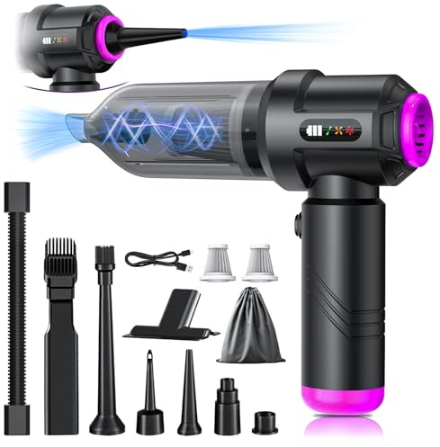 Kimdog Handheld Vacuum Cleaner - 22000PA Rechargeable Car Hoover, 4-in-1 Portable Mini Hand Held Vacuum Cordless, 3-Speed Powerful Air Duster for Cars, Office, Home, Keyboard, PC, Pet (Black)