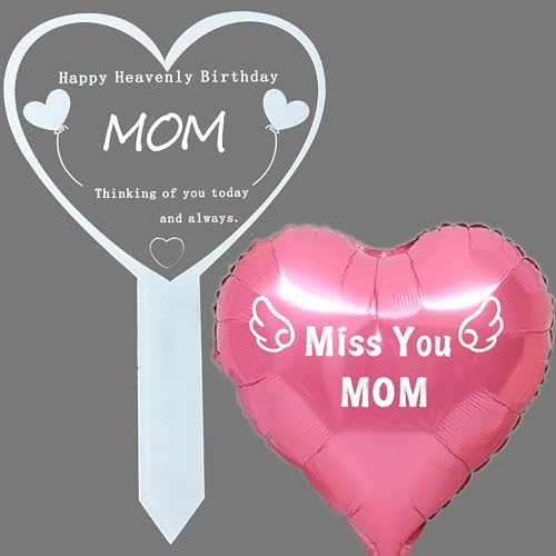 Plaque commémorative en forme de cœur pour cimetière, extérieur, jardin, cour, joyeux anniversaire céleste commémoratif pour tombe Miss You Mom Ballon commémoratif en forme de cœur