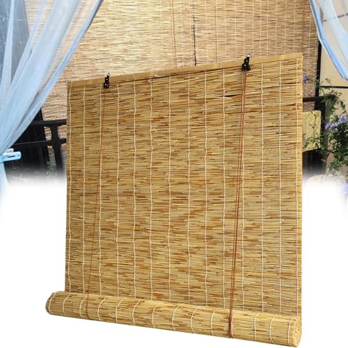 Bambusrollo for Fenster, Retro Schilfvorhänge Aussenbereich Wetterfest Schilfrollo Sonnenschutz Jalousine Verdunkelungsrollo,für Garten Terrasse Balkon Veranda