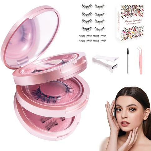 SGZIOO Magnetic Eyelashes with Applicator, 8 Pairs Magnetic Lashes, Reusable Magnetic Eyelashes, with Brush, Tweezers, No Glue Needed False Eyelashes Magnetic, Natural Look, Easy to Wear and Remove