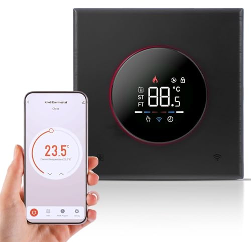 Juroupi Juroupi Smart Thermostat for House Water Electric Heating Water Gas Boiler WiFi AC Thermostat with APP/Voice Control VA Digital Touch Screen Colorful Light and Adjustable Knob (Water/gas