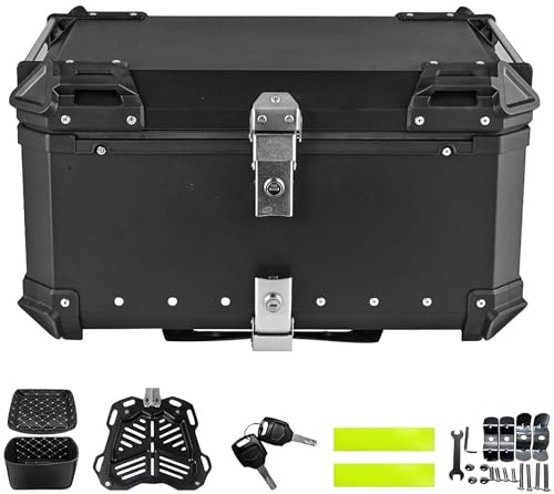 Motorrad-Topcase, Topcase aus Aluminium, wasserdicht, Aufbewahrungsbox mit Doppelschlüssel, Motorradschachtel, mit Sicherheitsschloss, Gepäckbox zur Aufbewahrung von Helmen (65 l)