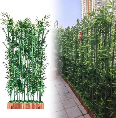 AVLLSO Separe Esterno Bamboo in Vaso Falso con Base in Legno, Decorazione del separatore della Stanza Interna, Piante di bambù Artificiale simulato Albero(1.2m Tall,30x18x18.5cm-6 Pole)