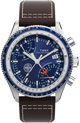 Timex Men's Fly Back Chronograph Pan Am® 43mm Watch - Brown Strap Blue Dial Stainless Steel Case