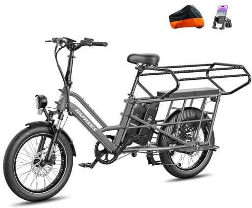 Fafrees FF20CUV, Longtail E-Bike 20 * 3.0 Zoll, E-Lastenrad 250W 25km/h, Ebike Damen 12Ah*2 / 15Ah*2 Akku, E-Fahrrad 75N.m Reichweite 100-140km/120-170km, Tragkraft 200kg