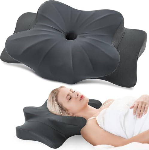 DONAMA Almohada Cervical, Almohada Ergonómica Memoria, Almohada Cervicales y Cuello para Daormir Boca Arriba, Boca Abajo y de Lado, 63x38x9/14 cm, Gris Oscuro