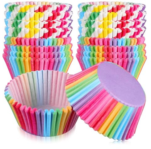 WUSJCOF 100 pirottini di carta, pirottini per muffin di carta, stampi per muffin, decorazione per cupcake, muffin, per il compleanno dei bambini, baby shower, feste, dessert matrimonio (arcobaleno)