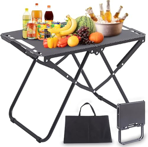 FUNTEN Camping Folding Table, Anti-Rust Coating Carbon Steel, Small Lightweight Foldable Table for Outdoor, Camping, Picnic, Cooking, Beach, Fishing, Garden, BBQ, RV