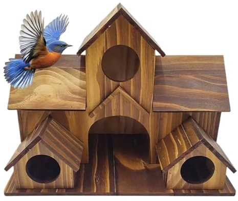 Casetta per uccelli in legno, grande casetta rustica per animali domestici, per cortile, balcone, prato, portico, patio con design a nido d'ape, casetta per uccelli da giardino, rifugio per uccelli