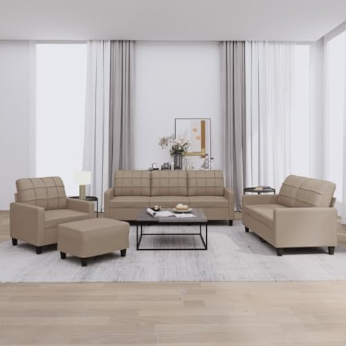 Holamys Ensemble de 4 canapés, marron cappuccino, cuir synthétique, structure en contreplaqué robuste, rembourrage confortable, pour le salon, durable et résistant à la saleté