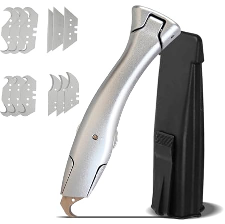 Mattkniv, krokbladset, krokblad för mattknivar, mattskärare med trapetsblad, krokblad och plastkockar, mattkniv, proffs, för taktägare, golvlager, hantverkare
