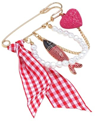 Auffällige, übergroße, karierte Fisch Herz Brosche, einzigartige Mode Anstecknadel für Damen, lässige Outfits, Fisch Brosche